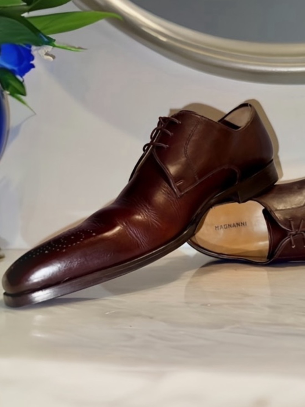 Magnanni Reko Medallion Toe Derby Shoes Brown Leather 11.5M Made in Spain-20420